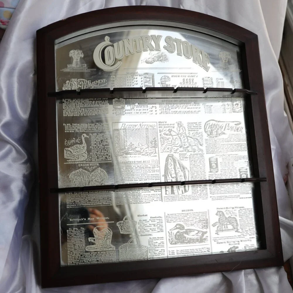 Franklin Mint Country Store Wood Frame Mirror Spoon Rack Wall Hanging Display